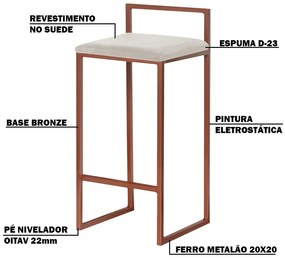 Kit 2 Banquetas Decorativa Jasmine Base Bronze Suede Bege G41 - Gran Belo