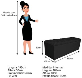 Calçadeira Estofada Liverpool 195 cm King Size Suede Preto - ADJ Decor