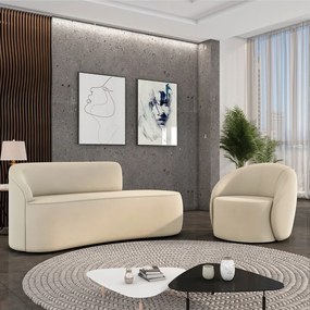 Sofá 2 Lug Orgânico140cm Morgan e Poltrona Giratória Lua Cotelê/Veludo Bege D03 - D'Rossi