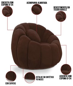 Poltrona Decorativa Orgânica Fixa Cloud Bouclê E03 - D'Rossi - Marrom
