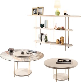 Conjunto Infinity Aparador e 2 Mesas Centro Sky Tampo MDF/Vidro Off White G26 - Hb Móveis