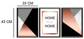 Kit 03 Quadros Decorativos Rose Gold "Home Sweet Home" 43x33 Cm Cada - D'Rossi