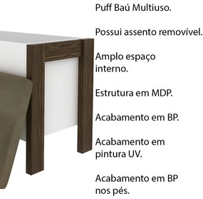 Puff Baú para Sala de Estar AZ1013 MDP Branco/Nogal G69 - Gran Belo