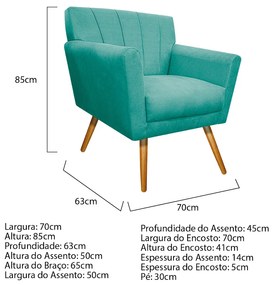 Poltrona Laura Pés Palito Mel Suede Azul Tiffany - ADJ Decor