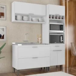 Armário de Cozinha CP02 Com Pia 100cm Pérola Z34 Branco - Mpozenat