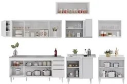 Armário de Cozinha Modulado de Canto 8 Peças CP27 com Pia Inox Branco