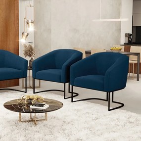 Cadeira Sala de Jantar Industrial Preto Kit 2 Stella Bouclê D03 - D'Rossi - Azul