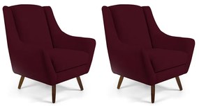 Kit 02 Poltronas Decorativas Sala de Estar Pés de Madeira Naomi Veludo Marsala G15 - Gran Belo