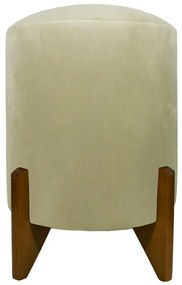 Puff Redondo Evo Peach em Veludo com Pés Escandinavo - Cru - Pequeno 35cm