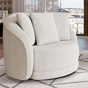 Poltrona Decorativa Base Giratória Galáxia com Almofadas Boucle Branco G45 - Gran Belo