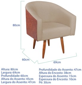 Poltrona Jade Decorativa Moderna Sala de Estar Quarto Escritório Conforto Corano Nozes e Linho Pés Palito