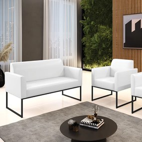 Sofá Namoradeira com Poltrona Base Industrial Preto Marisa Corano D03 - D'Rossi - Branco