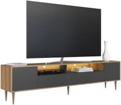 Rack TV 75 Pol 200cm Com LED Pés Palito Caza Mel/Grafite A05 - Mpozena