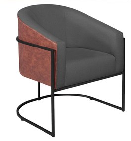 Poltrona Luiza Base de Ferro Preto Corano Nozes e Linho Cinza Escuro - ADJ Decor