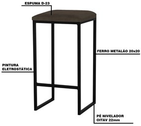 Banqueta Decorativa Billie Base Preta Suede Marrom G41 - Gran Belo