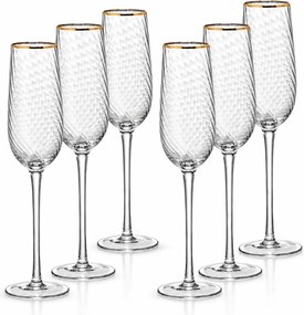 Jogo de 6 Taças de Champagne c/ Borda Dourada Lumina - Incolor  Incolor