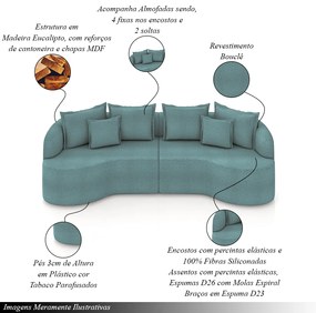Sofá Living Decorativo Salinas 4 Lugares com Almofadas 270cm Modulado Bouclê Azul G33 - Gran Belo