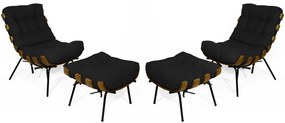 Kit 2 Poltronas Costela Com 2 Puff Costela Suede Preto