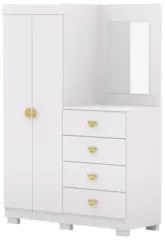 Guarda Roupa Cômoda Com Espelho 120cm Cristal Flex Branco - Vila Rica