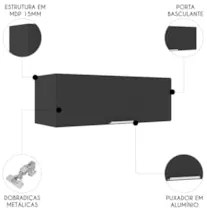 Armário de Cozinha Aéreo 70cm Pérola Z34 Preto              - Mpozenat