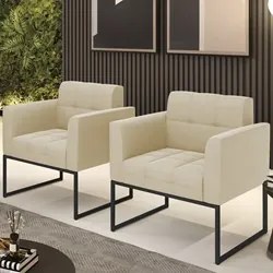 Poltrona Base Industrial Preto Kit 2 Ana Suede Bege - Ibiza