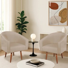 Kit 2 Poltronas Decorativa Jade Design Moderno Sala de Estar Quarto Escritório Confortável Luxo Pés Palito Linho