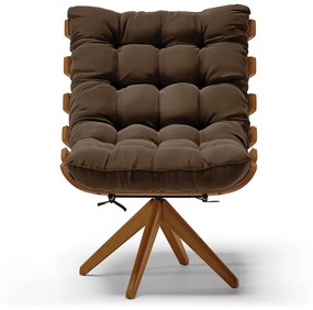 Poltrona Giratória Costela Suede Base de Madeira MA30 M11 - D'Rossi - Marrom