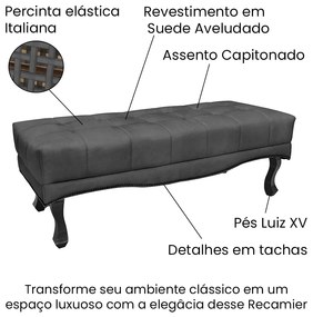 Puff Recamier Retrô Luis Xv Captonê para Quarto Vicenza 160cm Suede S04 - D'Rossi - Cinza
