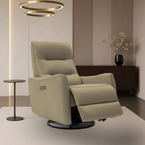 Poltrona do Papai Reclinável Elétrica Sala de Estar Plaza USB e USB-C Gira Balança Couro Cappuccino G40 - Gran Belo