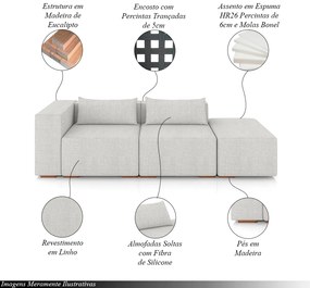 Sofá Versátil Sala de Estar Atlanta 298cm Modulado Linho Cinza Claro G52 - Gran Belo
