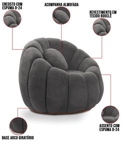 Poltrona Decorativa Orgânica para Sala Kit 2 Cloud Bouclê E03 - D'Rossi - Cinza escuro