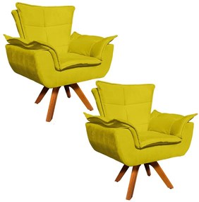 Poltrona Sala de Estar Giratória MM30 Kit 2 Opalla Suede - Amarelo