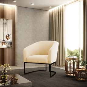 Poltrona Decorativa Industrial Preto Stella Suede Bege D03 - D'RossI