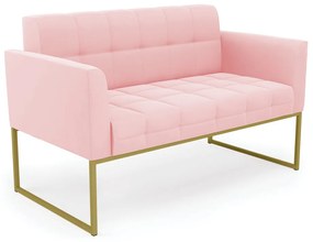 Sofá Namoradeira Elisa Suede Rosa Bebê Base Metálica Industrial Dourado - D'Rossi