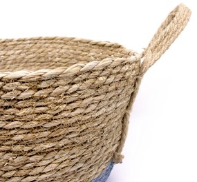 Cesto de Fibra Natural Seagrass Com Fundo Azul 24,5x31x33 Cm - D'Rossi