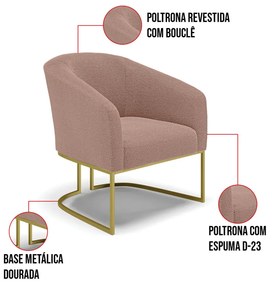 Poltrona Decorativa Industrial Dourado kit 2 Stella Bouclê D03 - D'Rossi - Rose