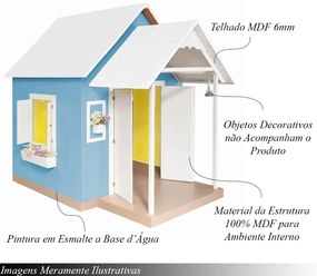 Casinha de Brinquedo Artesanal MDF com Telhado Branco/Azul L12 - Gran Belo
