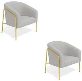Poltrona Sala Industrial Alta Dourado Kit 2 Stella Suede D03 - D'Rossi  - Cinza
