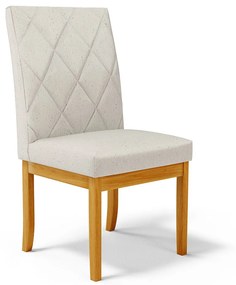 Cadeira de Sala de Jantar Estofada Gomes Madeira Maciça Linho Off White G78 - Gran Belo