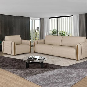 Kit 2 Poltronas Decorativas Pés Madeira Maceió Linho Champagne G45 - Gran Belo