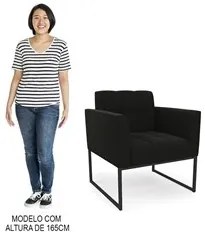 Sofá Namoradeira e 2 Poltronas Base Industrial Preto Ana Suede Preto -