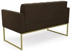Sofá Namoradeira e 2 Poltronas Base Industrial Dourado Ana Suede Marro