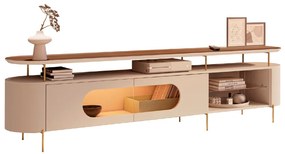 Rack Bancada Greta com Led e Prateleira Vidro TV Até 85 Polegadas Off White/Castanho G26 - Gran Belo