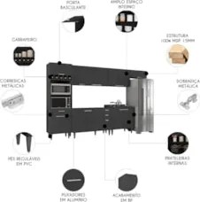 Armário de Cozinha CP06 Para Pia 120cm Pérola Z34 Preto     - Mpozenat