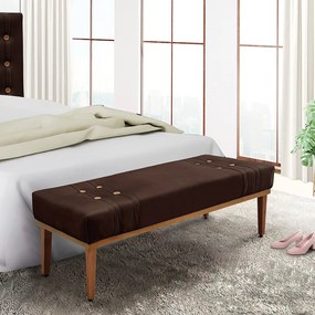 Divã Recamier Banco Base Madeira para Quarto Gênova 160cm Suede S04 - D'Rossi - Café