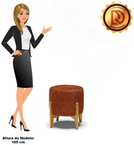 Puff Banqueta Decorativo Base Madeira Stella Sintético PU Nozes D03 - D'Rossi