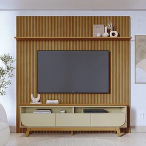Conjunto Painel com Bancada Andrew 3 Gavetas MDP até 75 Cumaru/Opala G97 - Gran Belo
