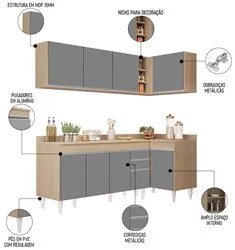 Armário de Cozinha Modulado de Canto Esquerdo 4 Peças CP50 Balcão com
