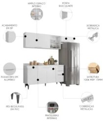 Armário de Cozinha Com Tampo CP03 220cm Pérola Branco Z34     - Mpozen