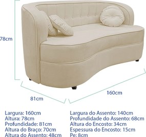 Sofá Curvo 2 Lugares Orgânico Sala Recepção Escritório Decorativo Luxo Panamá 160cm Suede